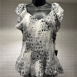 Essentials‎ by Milano Black and White Ruffle Blouse